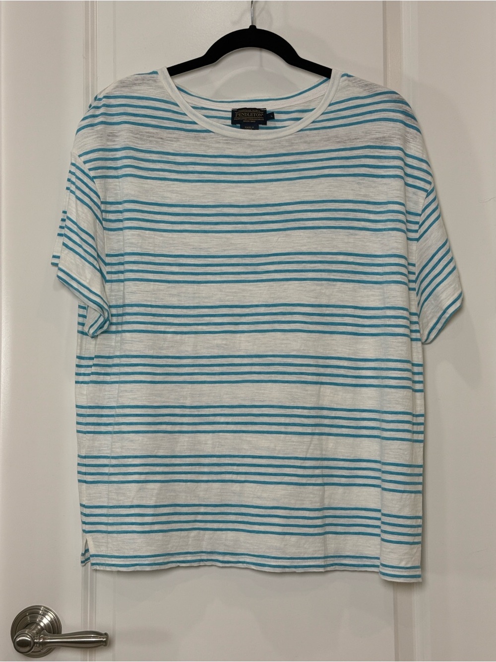 Pendleton White T-Shirt with Teal Stripes